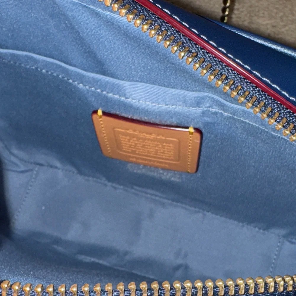 Coach Navy Blue Denim Signature Crossbody Bag NWT - Picture 9 of 11
